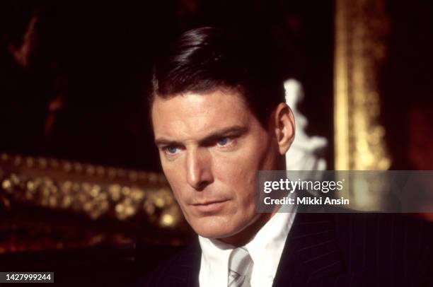 Portrait of American actor Christopher Reeve during the filming of 'The Remains of the Day' at Corsham Court, Corsham, Wiltshire, England, November...