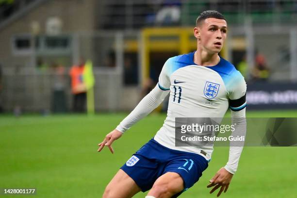 Phil Foden of England during the UEFA Nations League League A Group 3 match between Italy and England at San Siro on September 23, 2022 in Milan,...