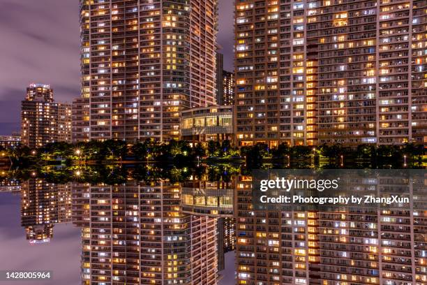 cityscape of tokyo kachidoki aera at evening. - kachidoki tokyo stock pictures, royalty-free photos & images