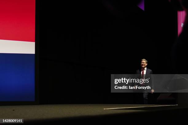 Labour Party leader Keir Starmer holds his key note speech on the third day of the annual Labour Party conference on September 27, 2022 in Liverpool,...