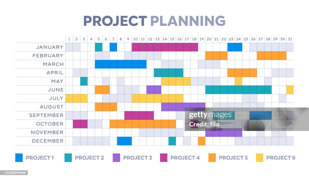 Project Calendar Graph Project Planning Schedule Calendar Infographic Symbols High-Res Vector ...