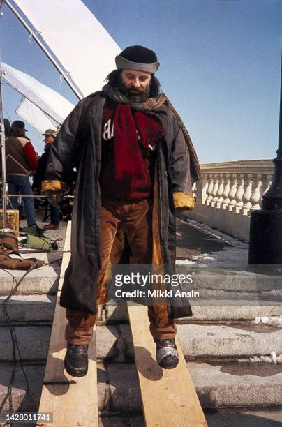 American actor Joe Pesci jumps on a wooden ramp on the John Weeks Footbridge during a break in the filming of 'With Honors' , Cambridge,...