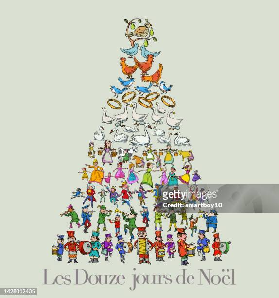 the 12 days of christmas (in french) - hens party stock illustrations