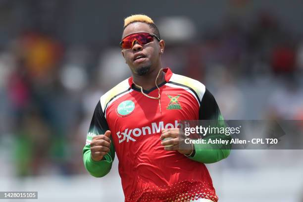 Shimron Hetmyer of Guyana Amazon Warriors completes a catch during the Men's 2022 Hero Caribbean Premier League Qualifier 1 1st v 2nd match between...
