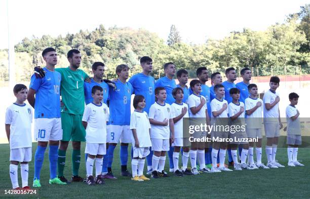 Italy team line up before the International Friendly Match between Italy U20 and Switzerland U20 at Stadio Franco Ossola on September 27, 2022 in...