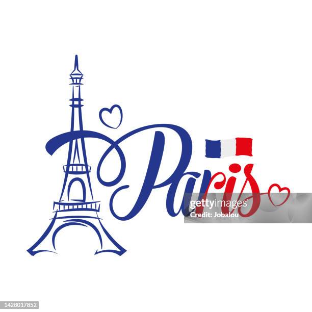 stockillustraties, clipart, cartoons en iconen met abstract eiffel tower paris flag of france symbol - parijs frankrijk