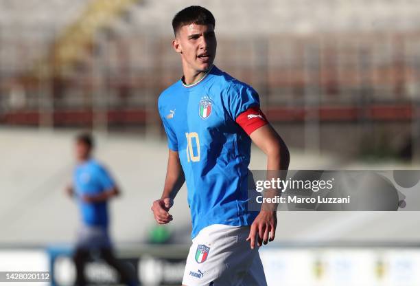 Cesare Casadei of Italy looks on during the International Friendly Match between Italy U20 and Switzerland U20 at Stadio Franco Ossola on September...