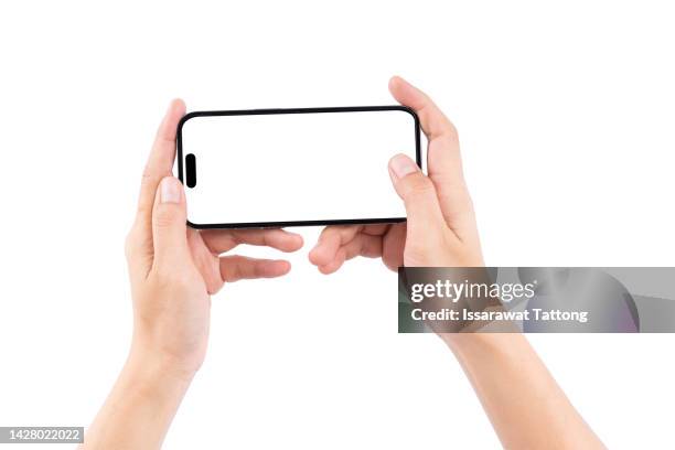 smartphone in female hands taking photo isolated on white blackground - black blackground stock pictures, royalty-free photos & images