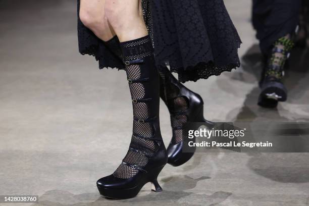 Model, shoe detail, walks the runway during the Christian Dior Womenswear Spring/Summer 2023 show as part of Paris Fashion Week on September 27, 2022...