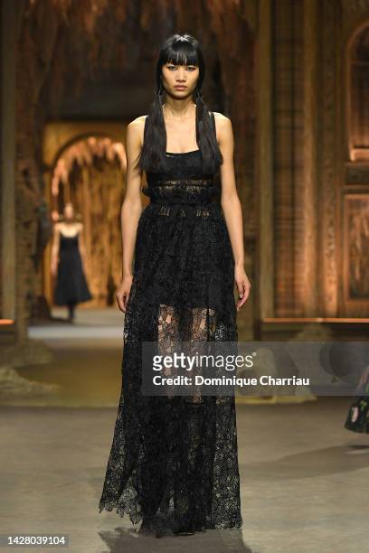 Model walks the runway during the Christian Dior Womenswear Spring/Summer 2023 show as part of Paris Fashion Week on September 27, 2022 in Paris,...