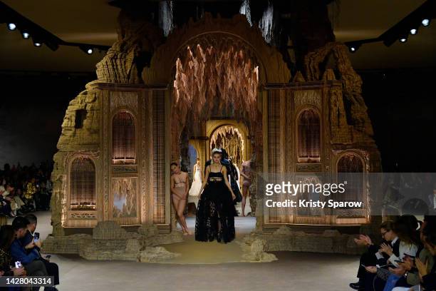 Models walk the runway during the Christian Dior Womenswear Spring/Summer 2023 show as part of Paris Fashion Week on September 27, 2022 in Paris,...