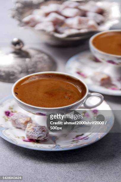 close-up of coffee on table,palestine - turkish coffee fotografías e imágenes de stock