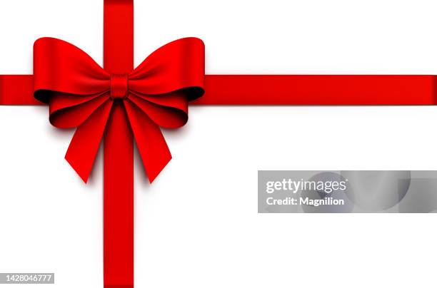 red gift bow with ribbons - gift stock illustrations