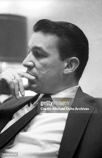 Journalist Mike Wallace at work during a candid portrait session in circa 1956 in New York, New York.