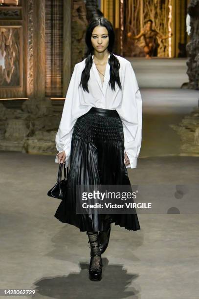 Model walks the runway during the Christian Dior Ready to Wear Spring/Summer 2023 fashion show as part of the Paris Fashion Week on September 27,...