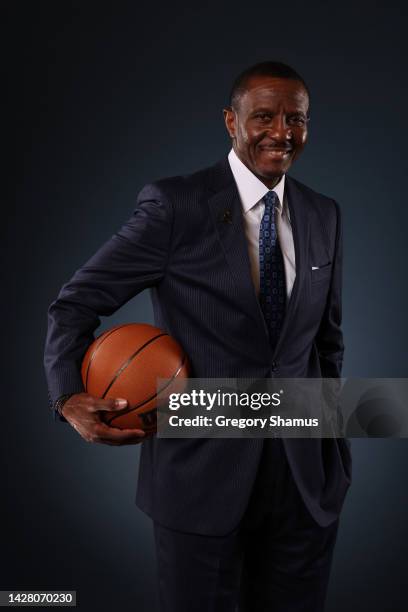 Head coach Dwane Casey of the Detroit Pistons poses for a portrait during Detroit Pistons Media Day at Little Caesars Arena on September 26, 2022 in...