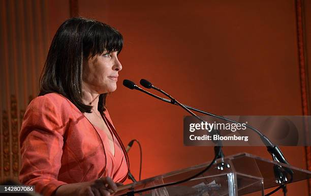 Honorary chair Judy Dimon speaks at the Ballet Hispanico gala in New York, U.S., on Monday, April 9, 2012. The annual spring event, sponsored by...