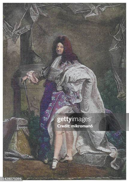 portrait of louis xiv, king of france (louis the great, sun king) at the age of 63 - luís xiv imagens e fotografias de stock