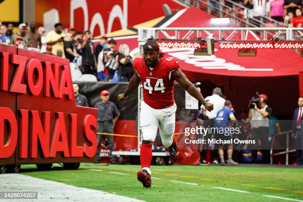 Markus Golden of the Arizona Cardinals takes the field prior to an NFL football game between the Arizona Cardinals and the Los Angeles Rams at State...