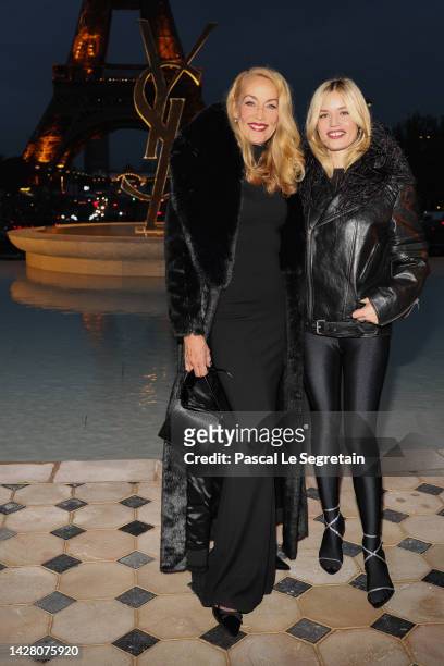 Jerry Hall and Georgia May Jagger attend the Saint Laurent Womenswear Spring/Summer 2023 show as part of Paris Fashion Week on September 27, 2022 in...