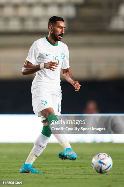 Ali Al-Hassan of Saudi Arabia passes the ball during the international friendly match between Saudi Arabia and United States at Estadio Nueva...