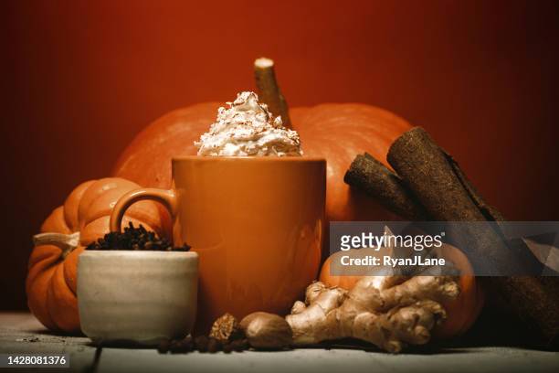 pumpkin spice latte ingredients - café au lait stock pictures, royalty-free photos & images