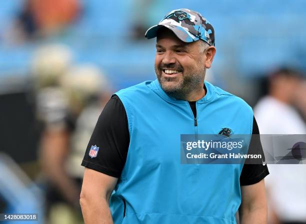 Head coach Matt Rhule of the Carolina Panthers watches his team play against the New Orleans Saints during their game at Bank of America Stadium on...