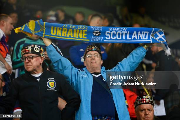 Fans of Scotland enjoy the pre match atmosphere prior to the UEFA Nations League League B Group 1 match between Ukraine and Scotland at Stadion im...