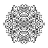 Black and white ornamental mandala circle. Joga logo. Coloring page. Zen art orient design.