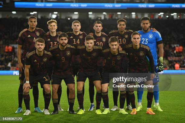 Germany line up for a team photograph prior to the International Friendly match between England U21 and Germany U21 at Bramall Lane on September 27,...