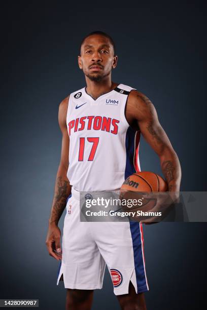 Rodney McGruder of the Detroit Pistons poses for a portrait during Detroit Pistons Media Day at Little Caesars Arena on September 26, 2022 in...