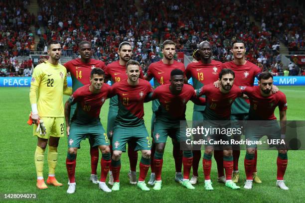 Players of Portugal pose for a team photograph prior to kick off of the UEFA Nations League League A Group 2 match between Portugal and Spain at...