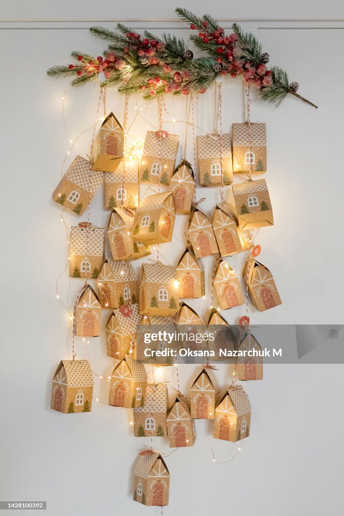 Hanging advent calendar house box
