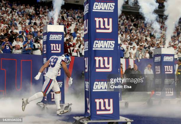 Austin Calitro of the New York Giants is announced during player introductions before the game against the Dallas Cowboys at MetLife Stadium on...