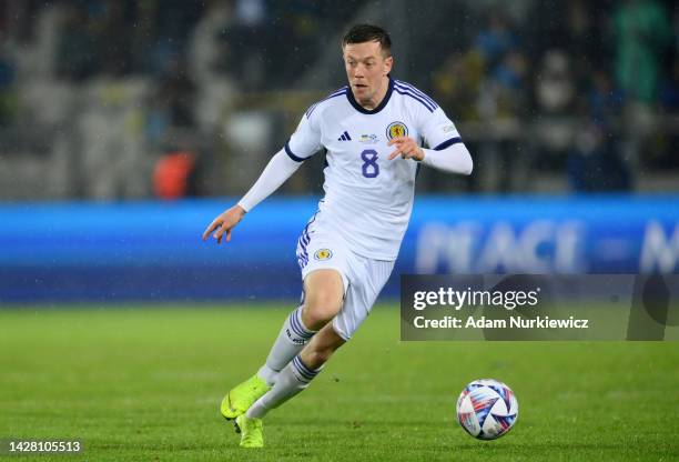 Callum McGregor of Scotland runs with the ball during the UEFA Nations League League B Group 1 match between Ukraine and Scotland at Stadion im...