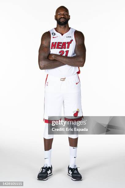 Dewayne Dedmon of the Miami Heat poses for a portrait during media day at FTX Arena on September 26, 2022 in Miami, Florida. NOTE TO USER: User...