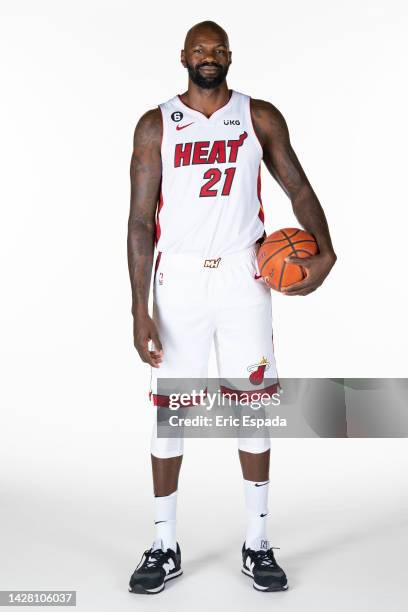 Dewayne Dedmon of the Miami Heat poses for a portrait during media day at FTX Arena on September 26, 2022 in Miami, Florida. NOTE TO USER: User...