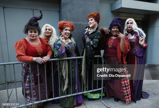 Guests in cosplay wait to enter the premiere for Disney's "Hocus Pocus 2" at AMC Lincoln Square Theater on September 27, 2022 in New York City.
