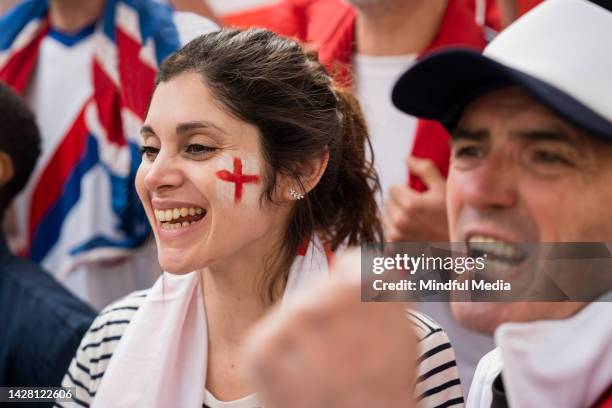 two english football fans cheering at national team match - england u20 football stock pictures, royalty-free photos & images