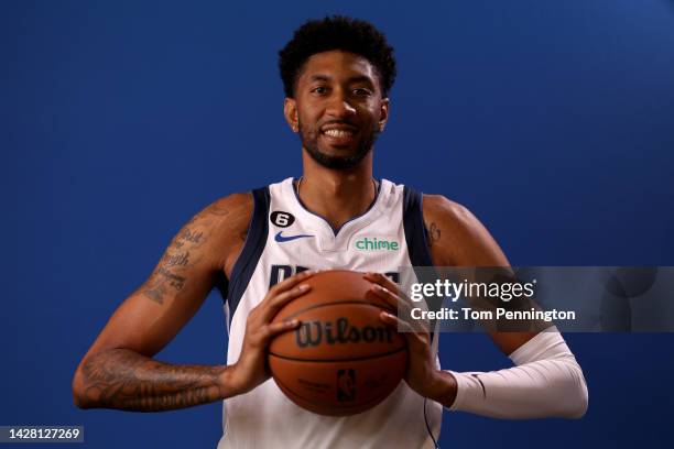 Christian Wood of the Dallas Mavericks poses for a portrait during the Dallas Mavericks Media Day at American Airlines Center on September 26, 2022...