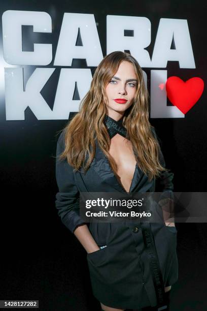 Cara Delevingne attends the "Cara Loves Karl Paris" party as part of Paris Fashion Week on September 27, 2022 in Paris, France.