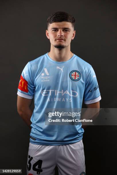 Arion Sulemani of Melbourne City poses during the Melbourne City A-League Men's headshots session at AAMI Park on September 26, 2022 in Melbourne,...