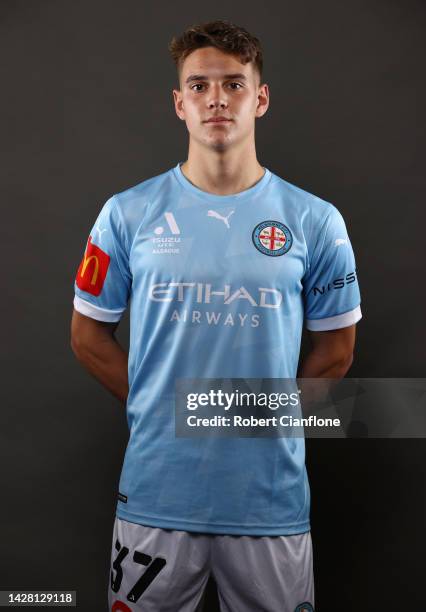 Max Caputo of Melbourne City poses during the Melbourne City A-League Men's headshots session at AAMI Park on September 26, 2022 in Melbourne,...