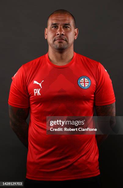 Melbourne City coach, Patrick Kisnorbo poses during the Melbourne City A-League Men's headshots session at AAMI Park on September 26, 2022 in...