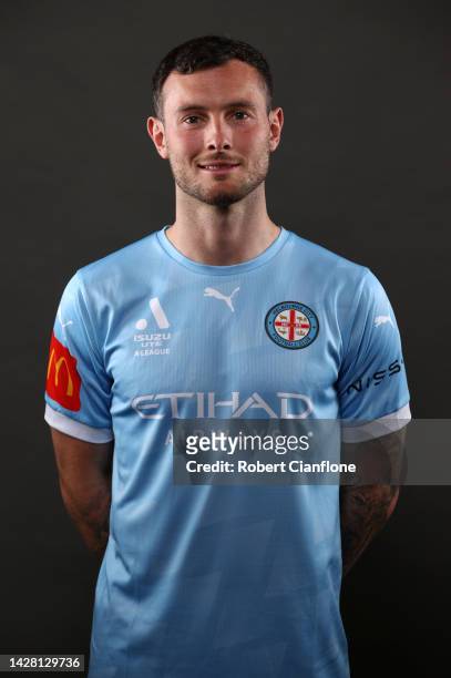 Aiden O'Neill of Melbourne City poses during the Melbourne City A-League Men's headshots session at AAMI Park on September 26, 2022 in Melbourne,...