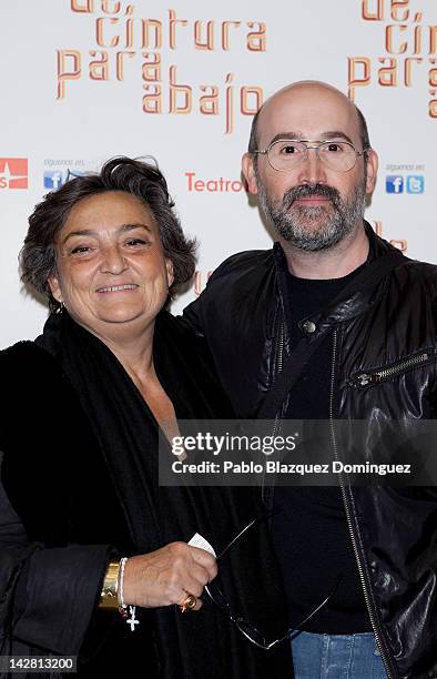 Designer Elena Benarroch and actor Javier Camara attend "De Cintura Para Abajo" Photocall at Circulo de Bellas Artes Theatre on April 12, 2012 in...