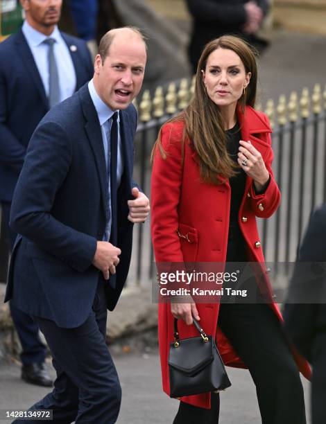 Prince William, Prince of Wales and Catherine, Princess of Wales leave St Thomas Church, which has been has been redeveloped to provide support to...