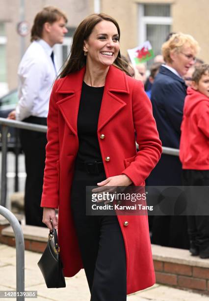 Catherine, Princess of Wales arrives at St Thomas Church, which has been has been redeveloped to provide support to vulnerable people, during their...
