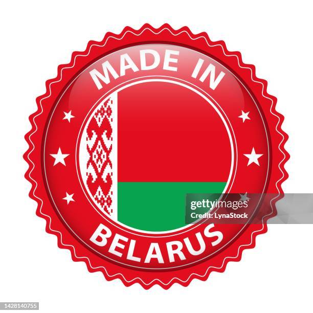 made in belarus badge vector. sticker with stars and national flag. sign isolated on white background. - belarus stock illustrations