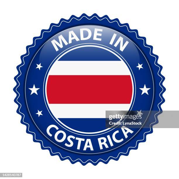 made in costa rica badge vector. sticker with stars and national flag. sign isolated on white background. - costa rica flag stock illustrations